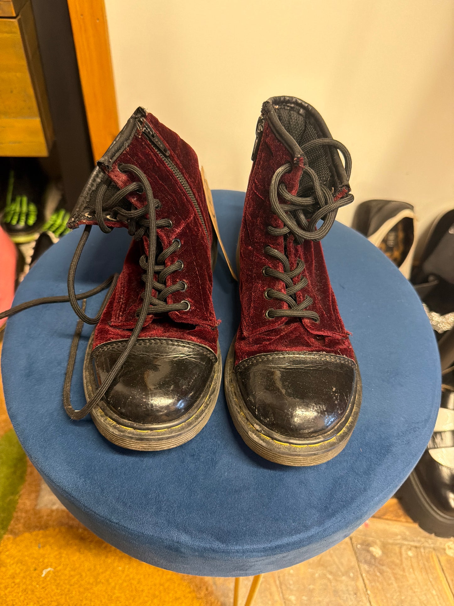 Children’s Burgundy Velvet Dr Marten Boot