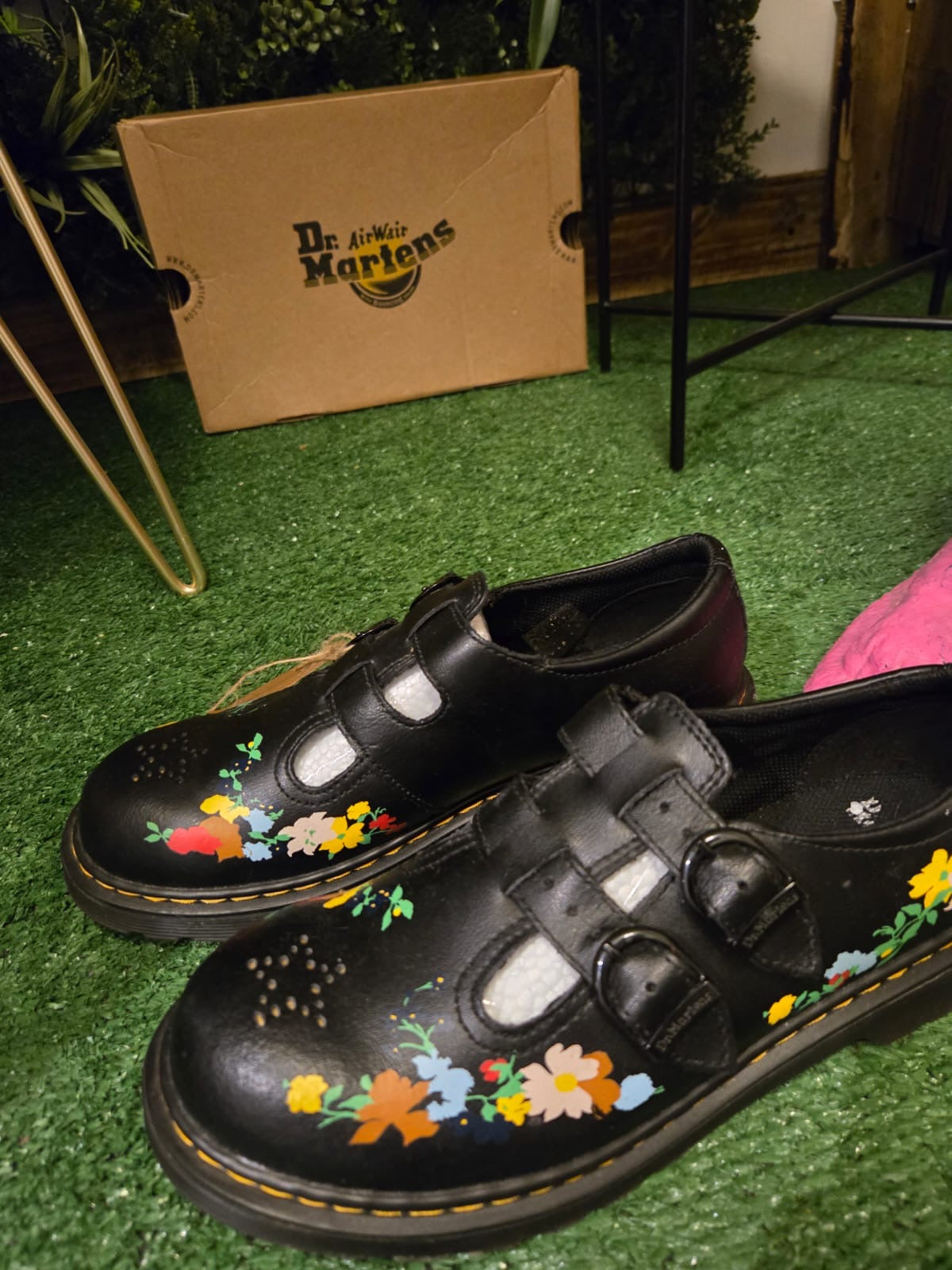 Flower Dr Marten T-Bar Shoes