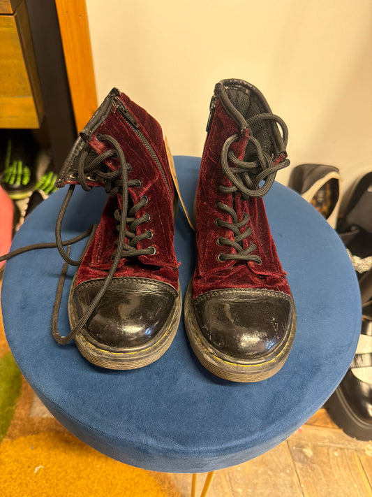 Children’s Burgundy Velvet Dr Marten Boot