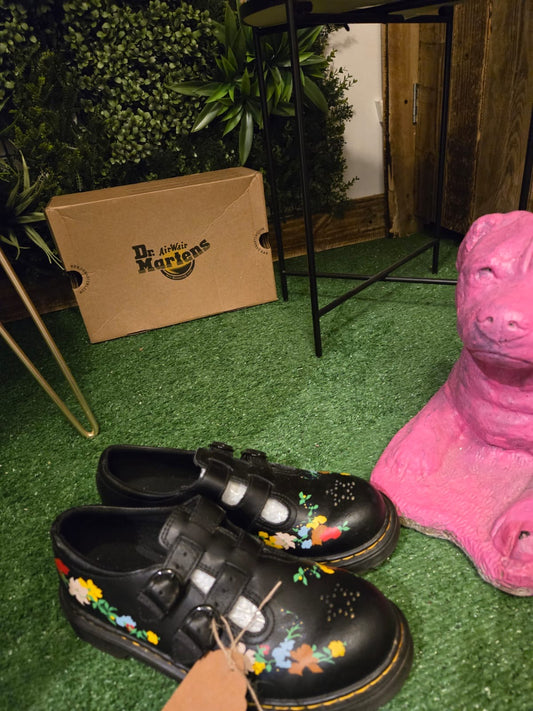 Flower Dr Marten T-Bar Shoes