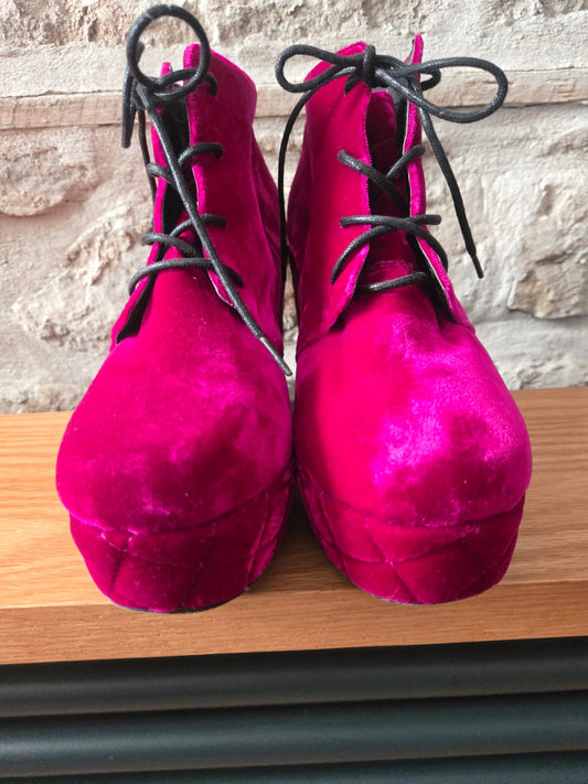 Pink Velvet Platform Boots