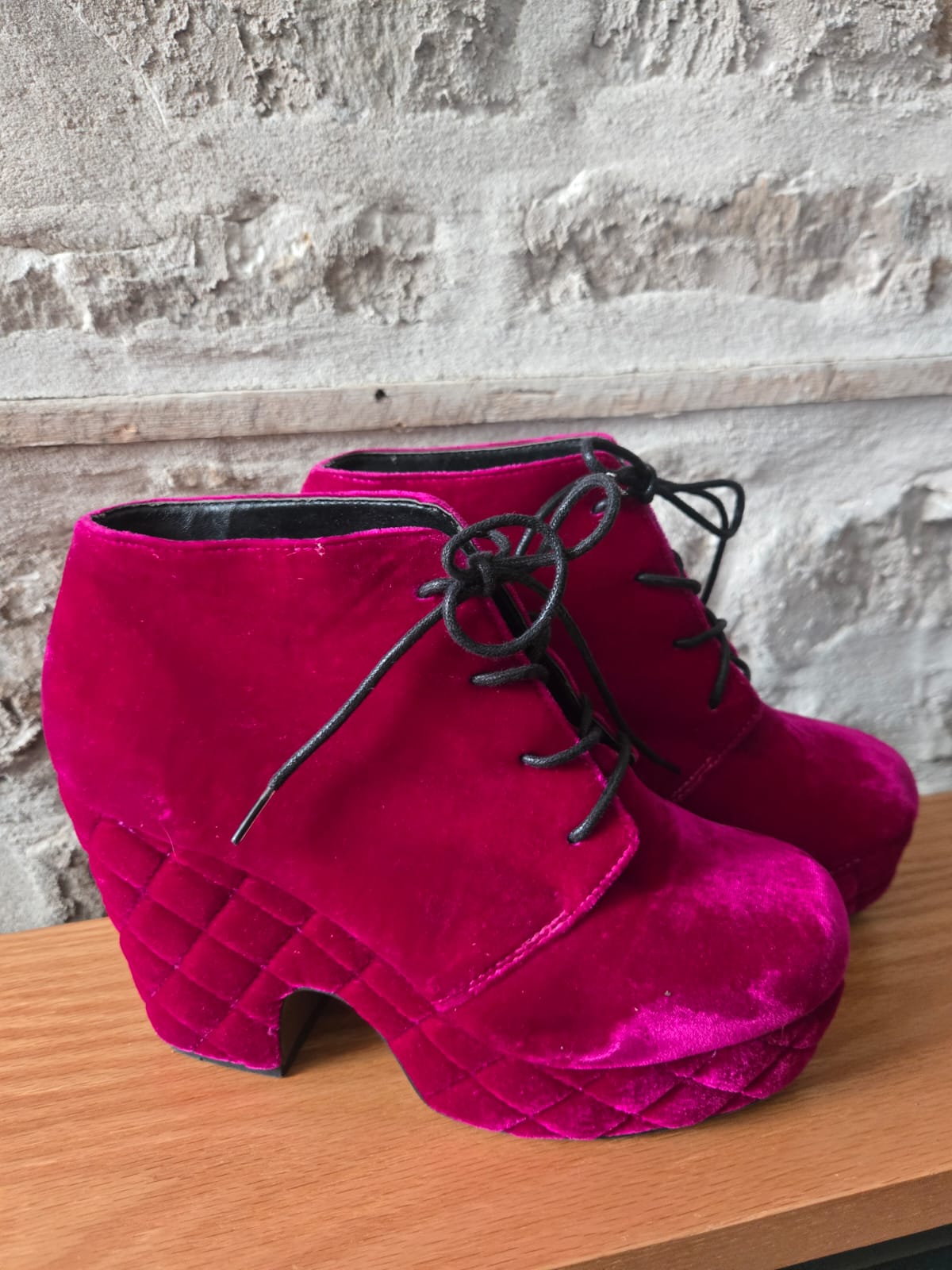 Pink Velvet Platform Boots