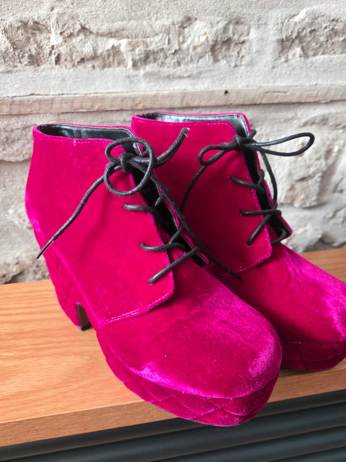 Pink Velvet Platform Boots