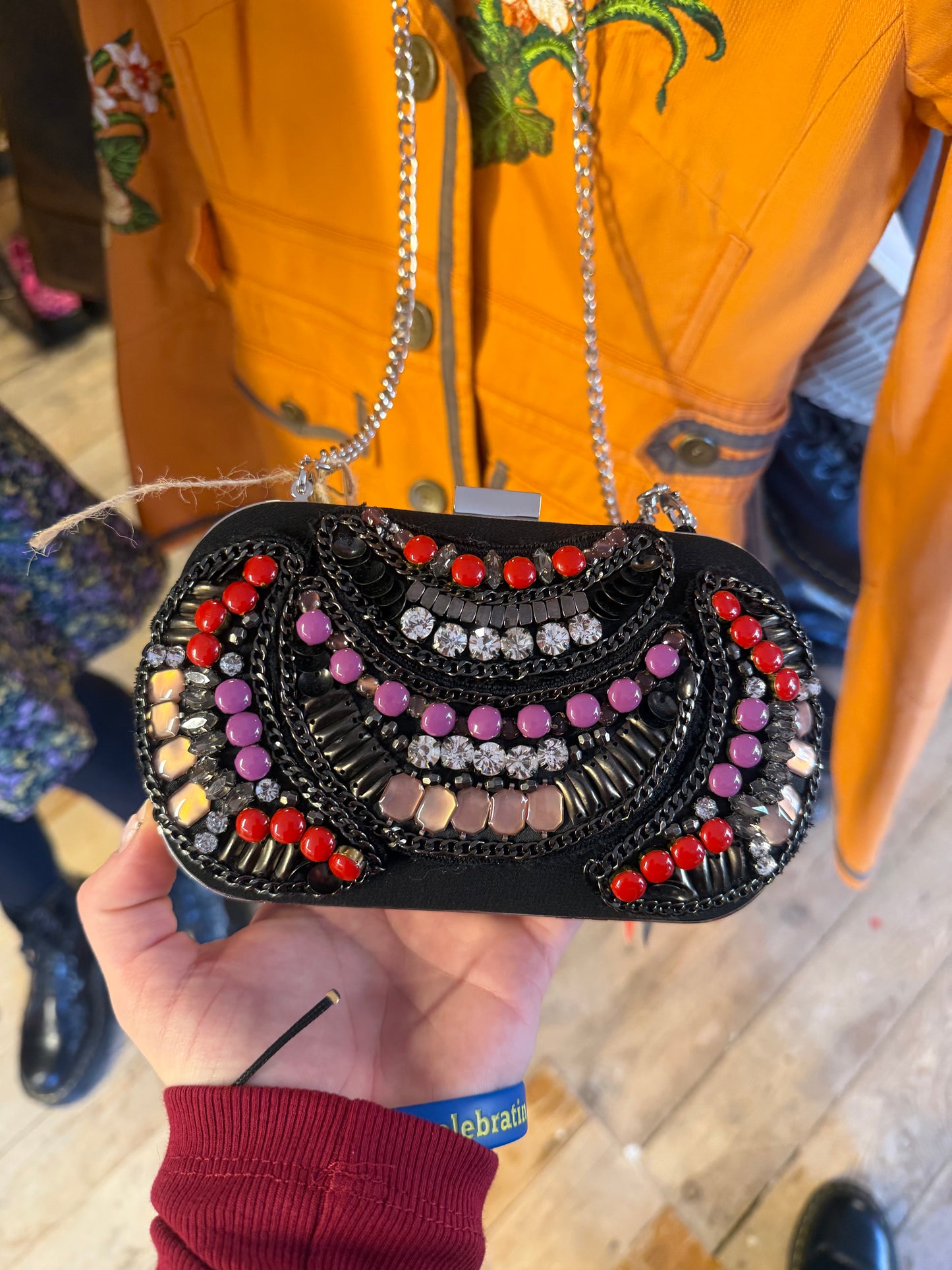 Karen Millen Black Clutch with Embellishments
