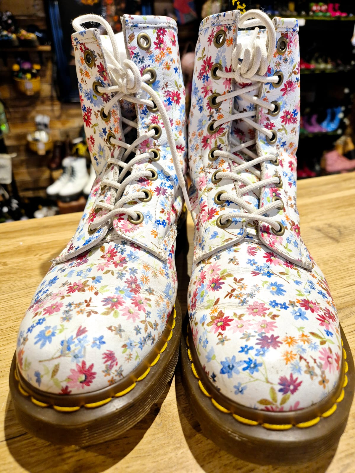 White Floral Dr Marten Boots