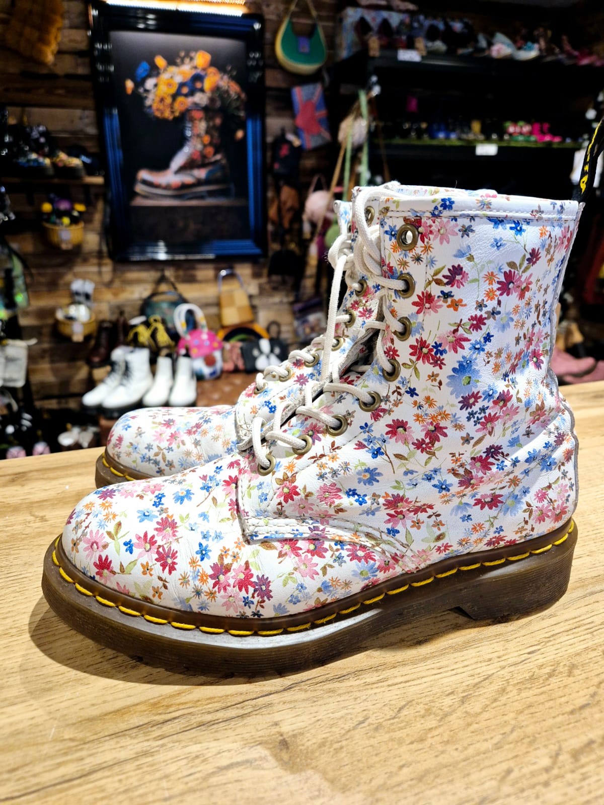 White Floral Dr Marten Boots