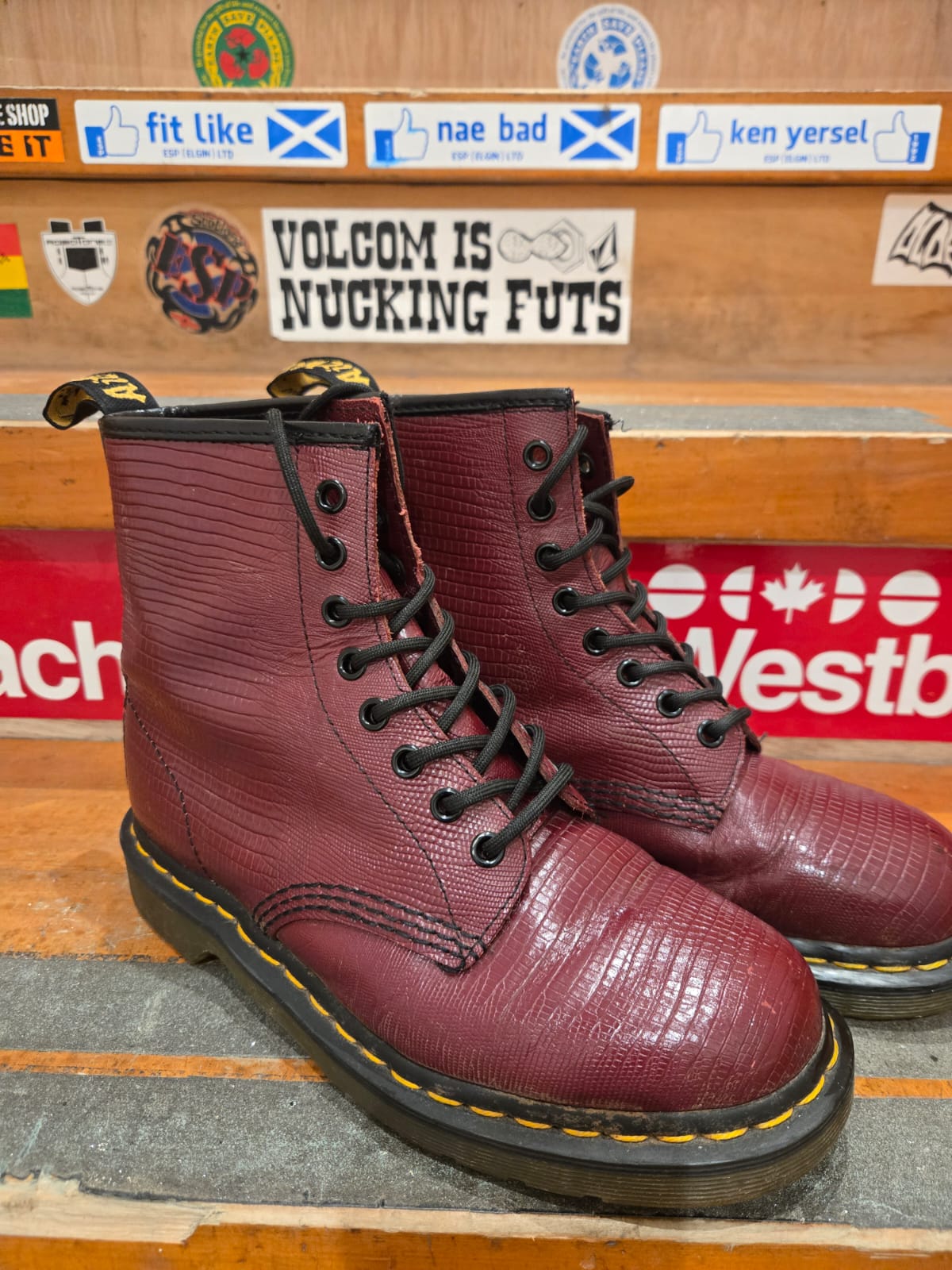 Textured Burgundy Dr Martin Boots