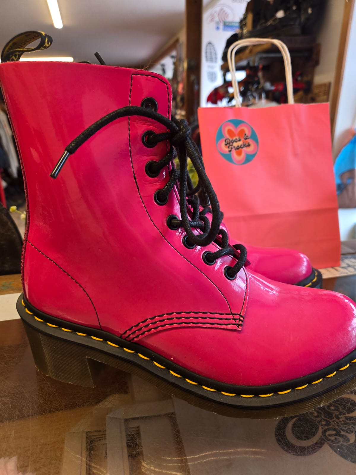 Pink Patent Heeled Dr Marten
