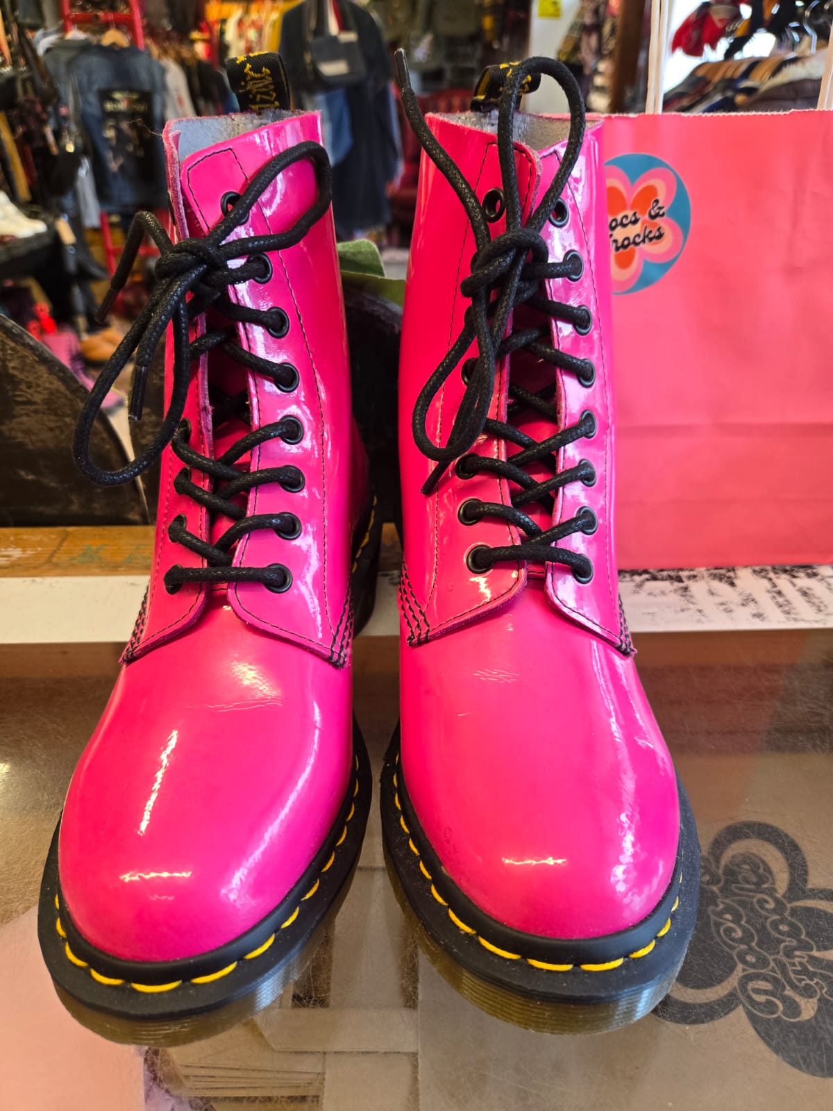 Pink Patent Heeled Dr Marten