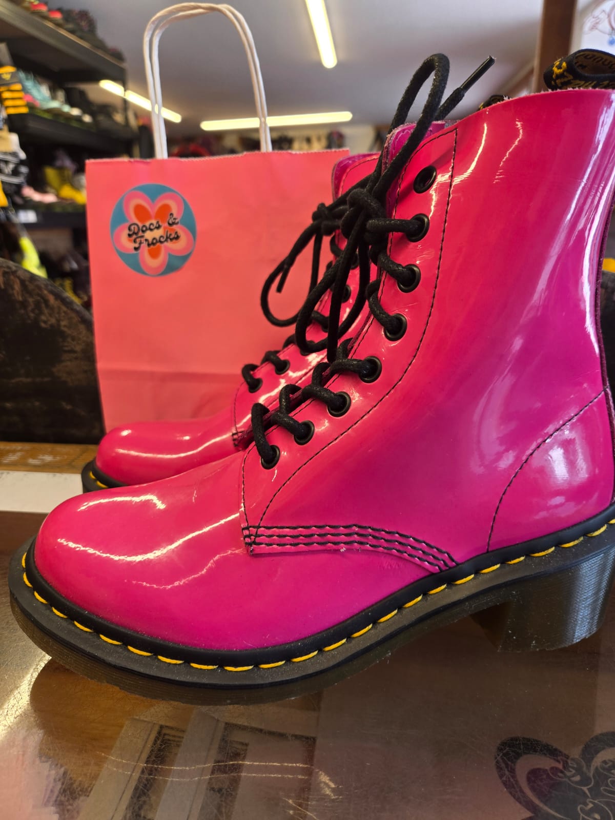 Pink Patent Heeled Dr Marten