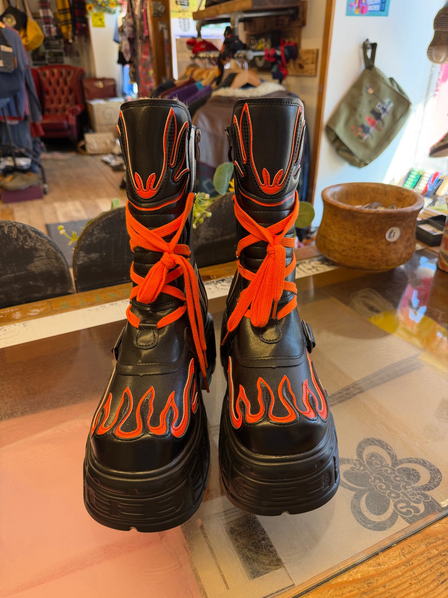 Tall Orange Flame Design Boots
