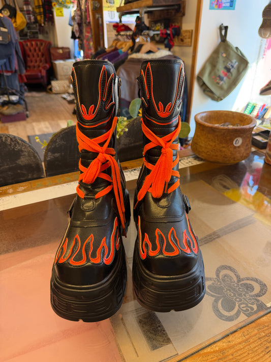 Tall Orange Flame Design Boots