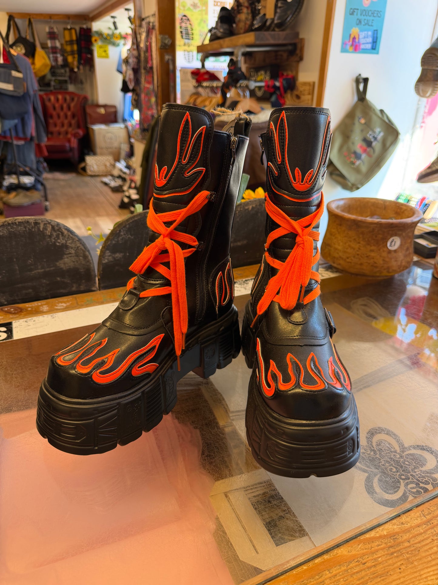 Tall Orange Flame Design Boots