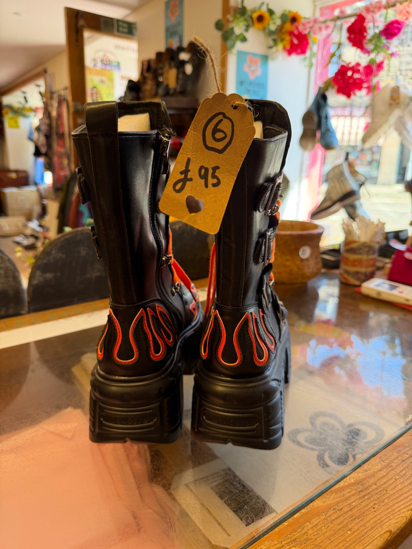 Tall Orange Flame Design Boots