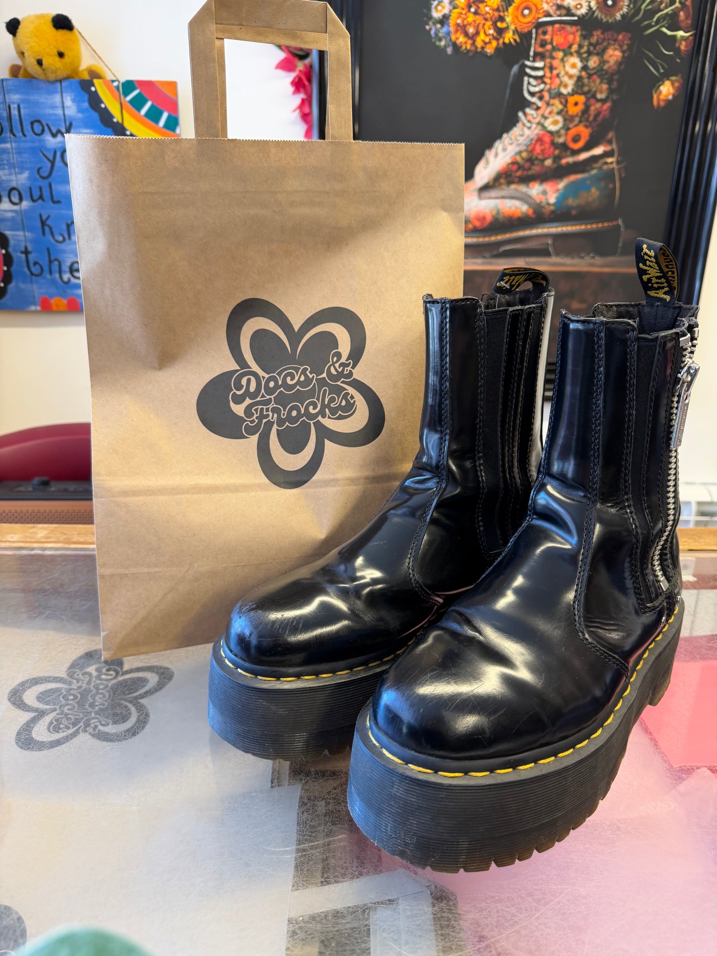 Black Platform Zip Detail Dr Marten Boots
