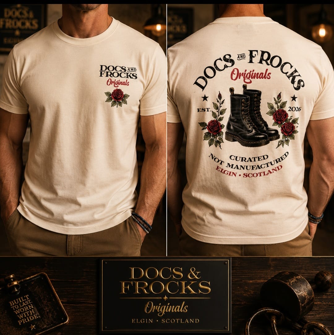 Docs and Frocks Originals ‘Curated not manufactured’ t-shirt