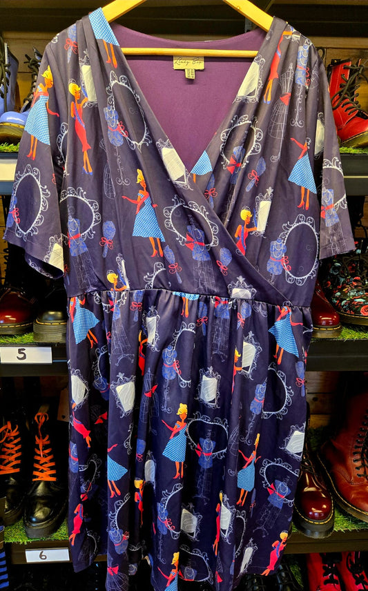 Lindy Bop Navy Mirror and Ladies Print Dress