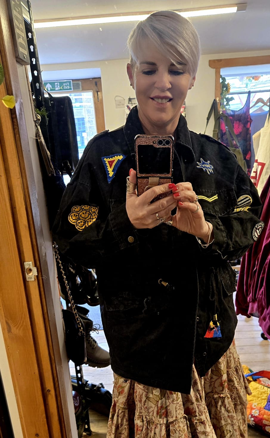 Denim Jacket with Graphic Patches