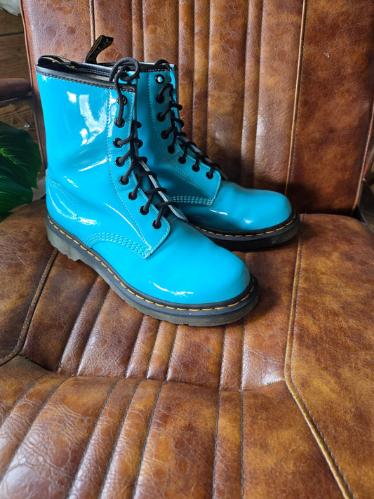 Patent Turquoise Dr Marten Boots